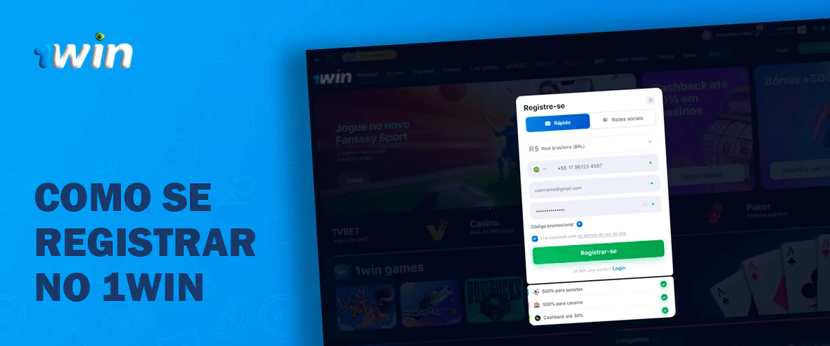 Instruções de registo no casino 1WIN