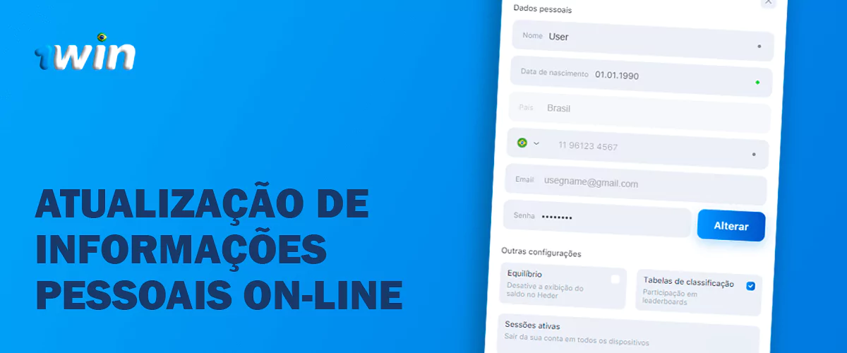 Actualização das informações pessoais no site do 1 Win Casino